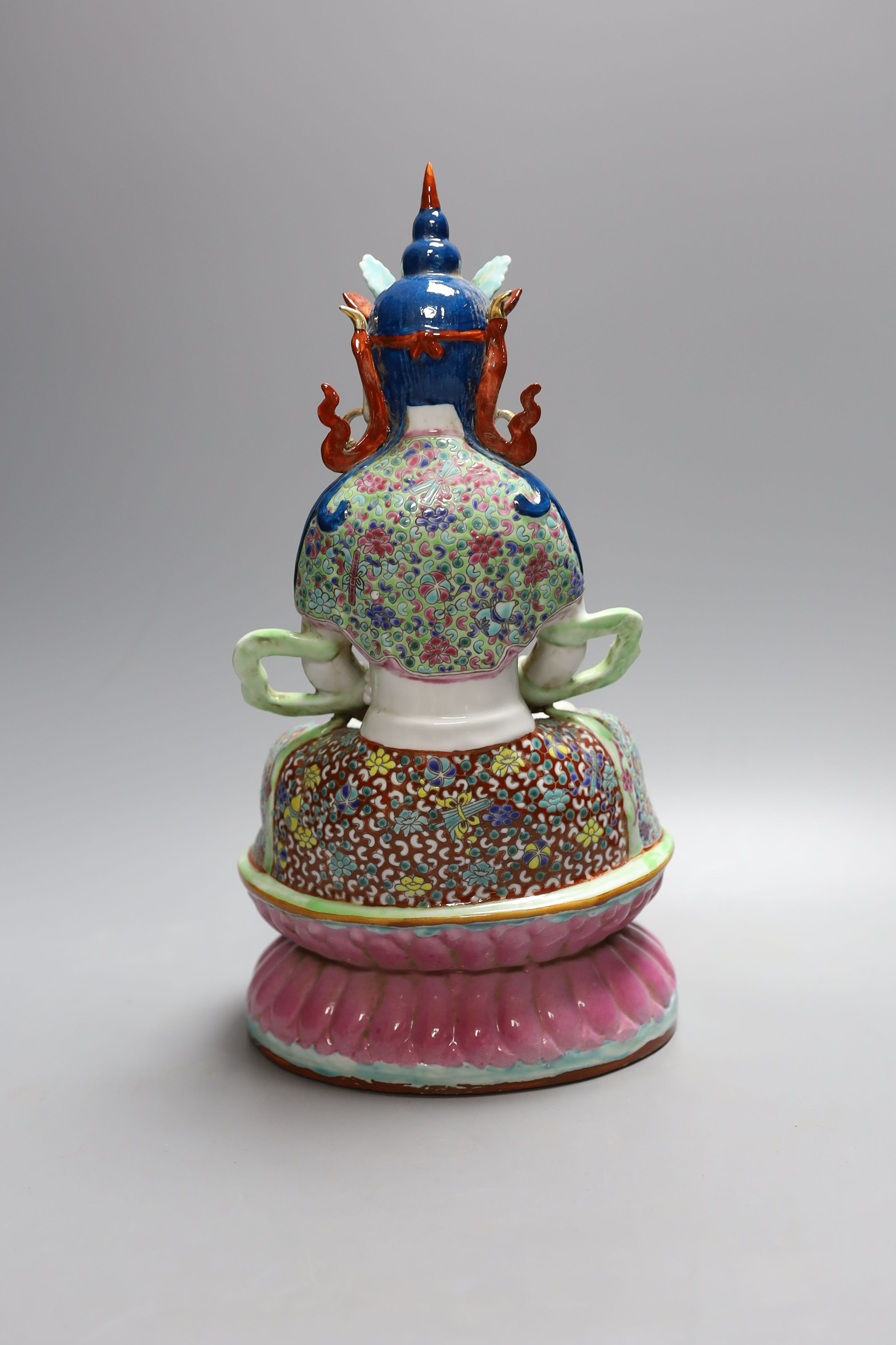 A Chinese famille rose seated of Amitayus, marked to base - 33cm tall